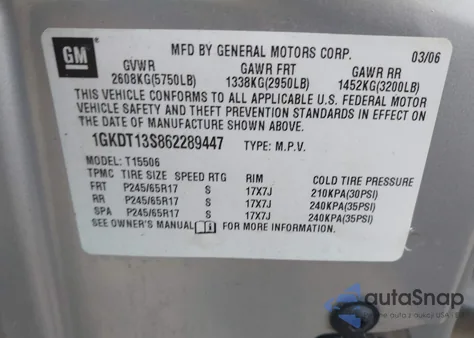 2006 GMC Envoy Sle z USA, uszkodzony, nr VIN 1GKDT13S862289447